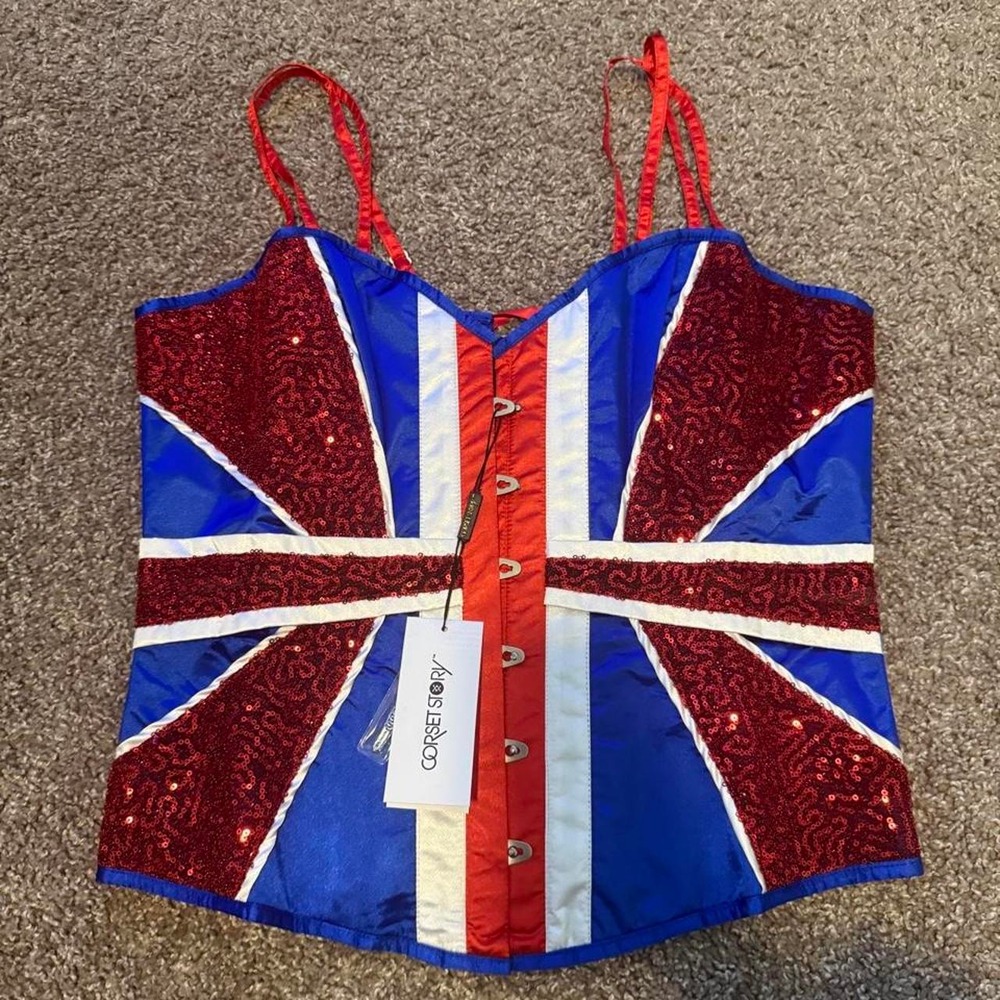 NWT Corset Story Union Jack British Flag Sequin Corset UK 20 US 16